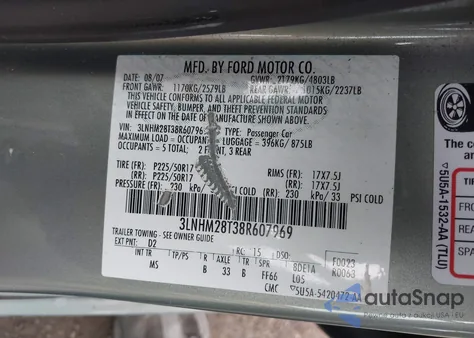 2008 Lincoln Mkz z USA, uszkodzony, nr VIN 3LNHM28T38R607969